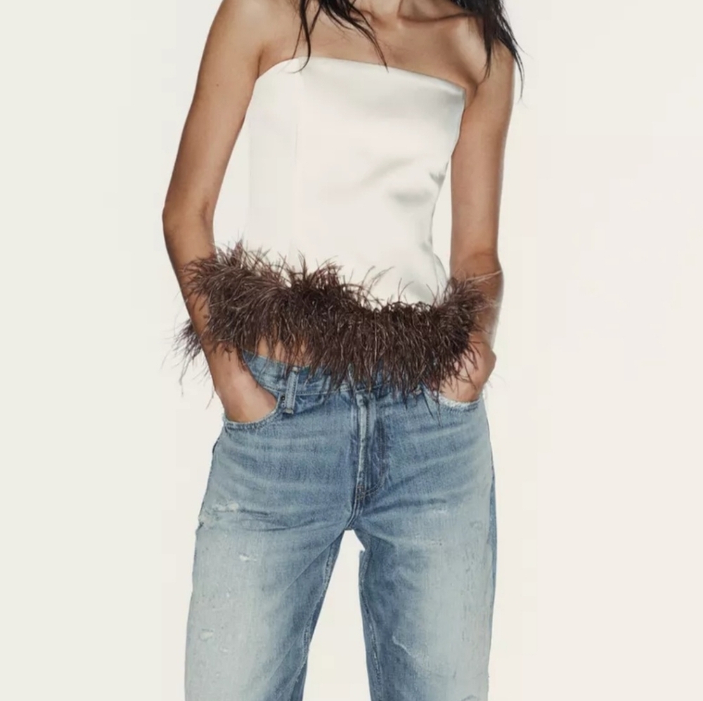 Zara Feather Bandeau Top NWT